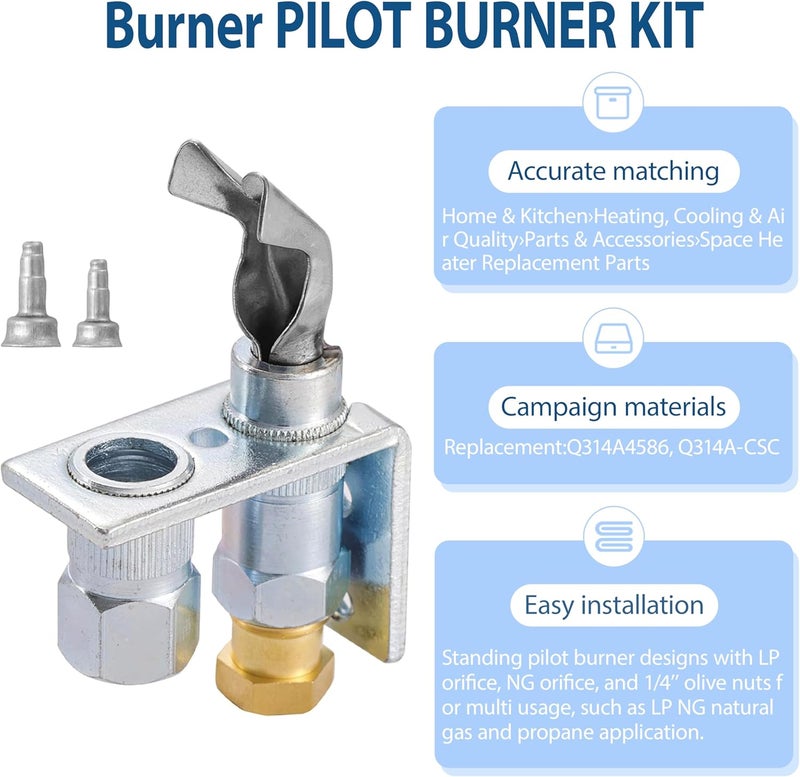 ActyGo Replacement Burner PILOT BURNER set Q314A4586 Q314A-CSC fits Dayton Sterling Beacon Morris Honeywell etc Heater include (Bracket+Screws） - Image 1